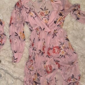 Papaya Pink Ruffled Wrap Maxi Dress with Bishop Sleeves